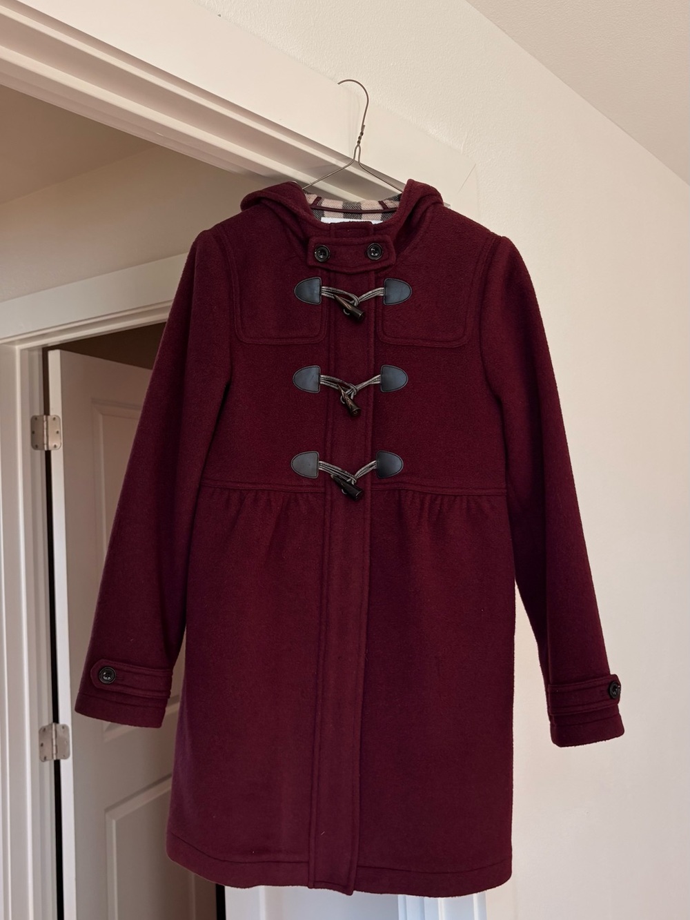 Burberry Kids Deep Wine Hooded Toggle Pea Coat